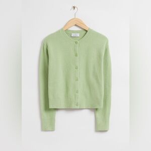 & Other Stories Mint Green Crewneck Cotton Blend Button Up Cardigan Size Medium